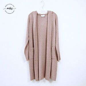 NWOT Korye Bobby Knit Long Open Hooded Knee Length Cardigan Gray Tan Women L